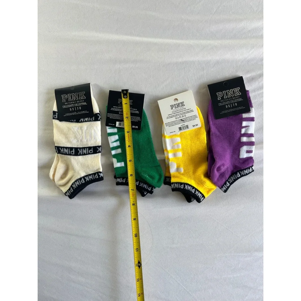 Victoria's Secret PINK Collegiate Ankle Socks 4 Pack NWT Multicolor Logo OSITU